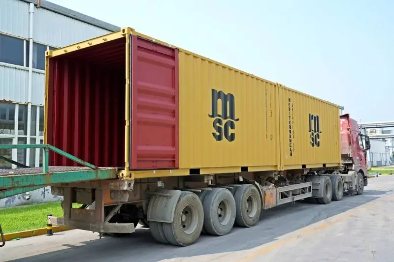 Cargo awaiting loading and containers ready for export